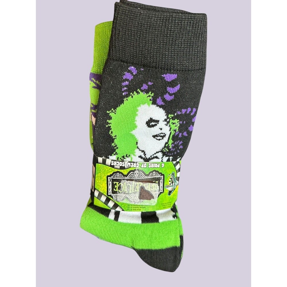 NWT 6 Pair Of Beetlejuice Halloween Crew Socks Assorted Size 6-12